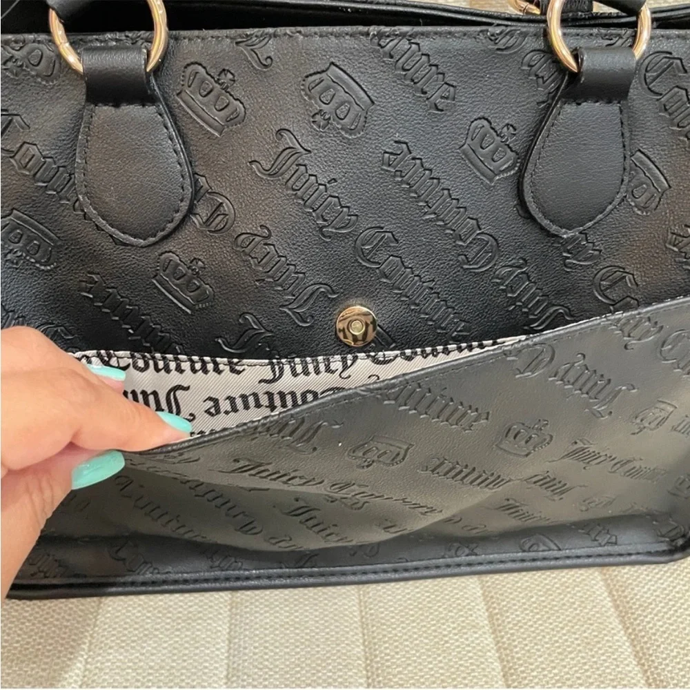 NEW Juicy Couture‎ Black Embossed Logo Tote Bag Gold Rhinestone JC Charm